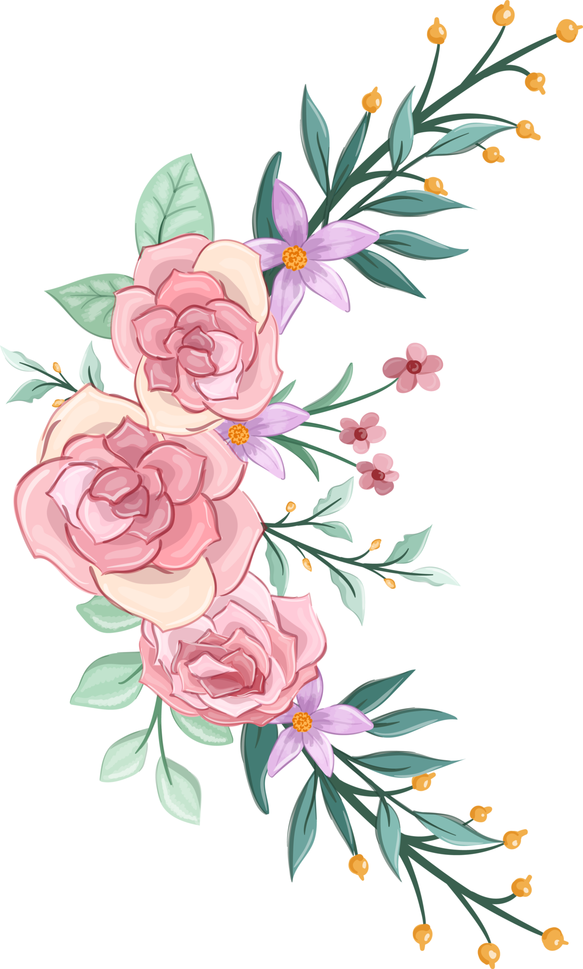 Free Pink flower arrangement with watercolor style 15739657 PNG with ...