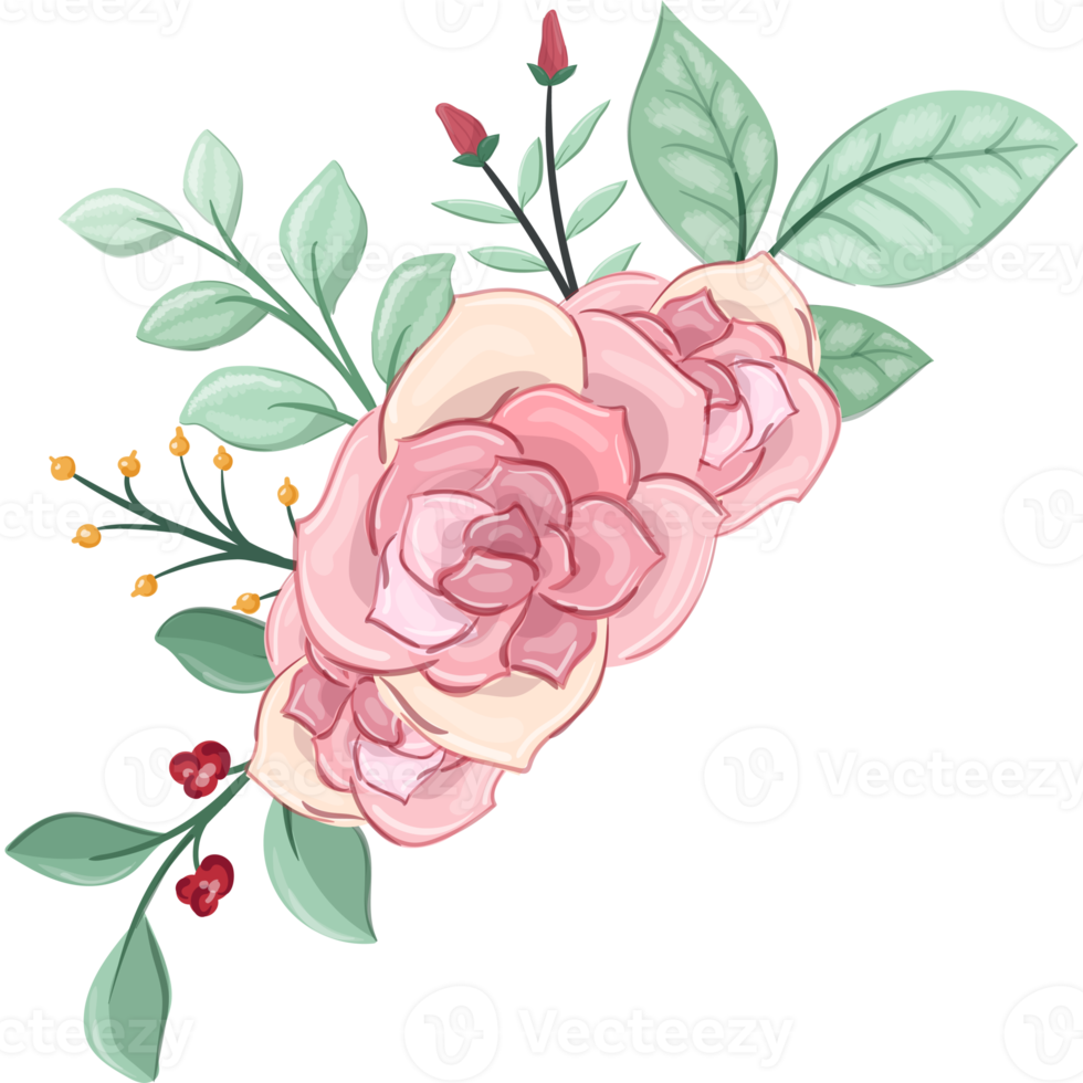 Pink flower arrangement with watercolor style png