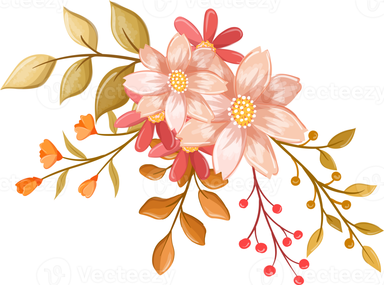 Pink Orange Flower Arrangement with watercolor style png