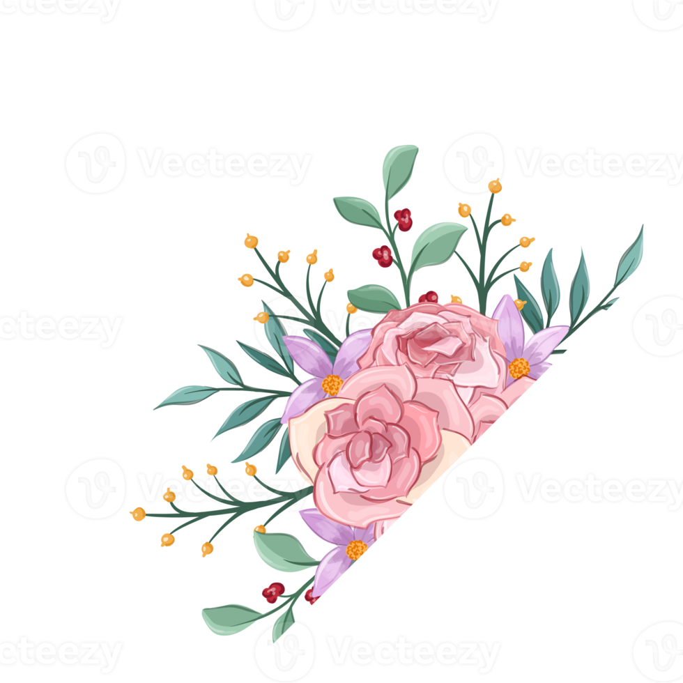 Pink flower arrangement with watercolor style png
