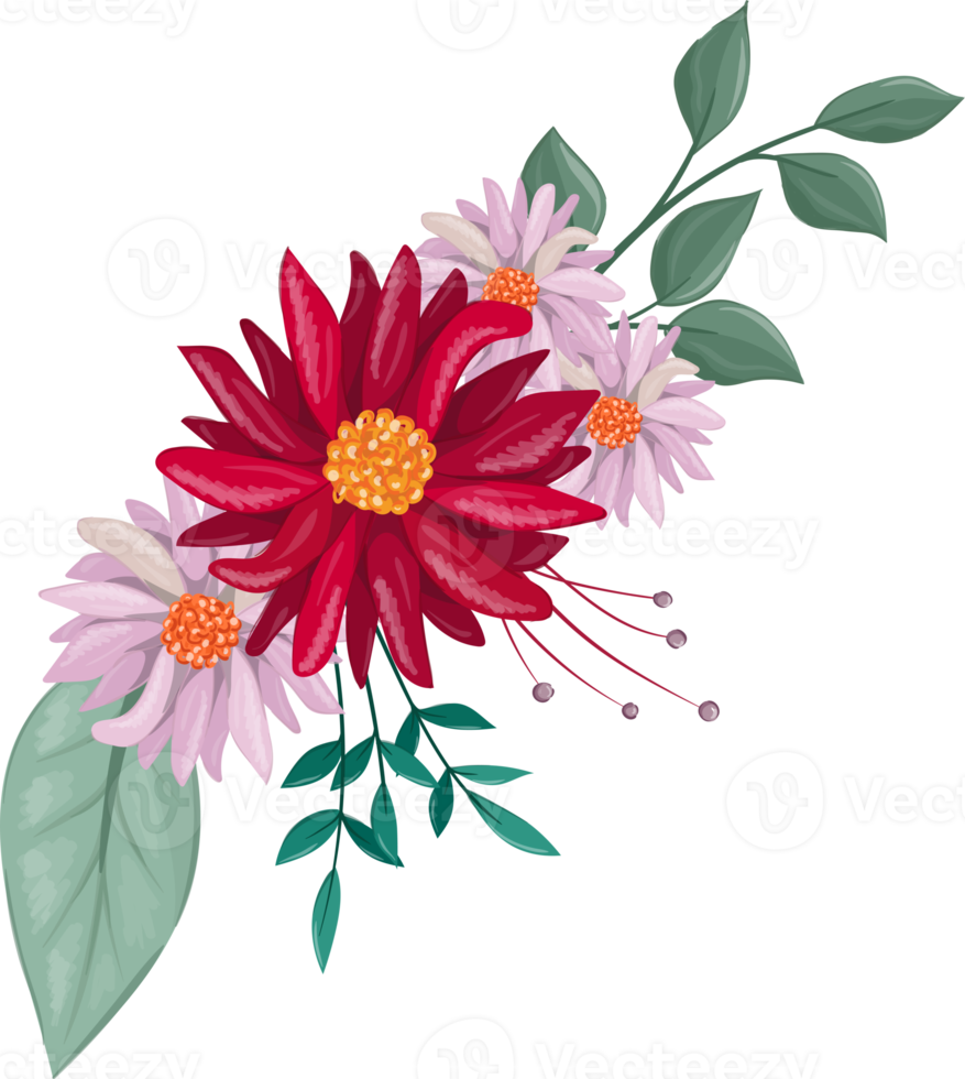 Red Flower Arrangement with watercolor style png