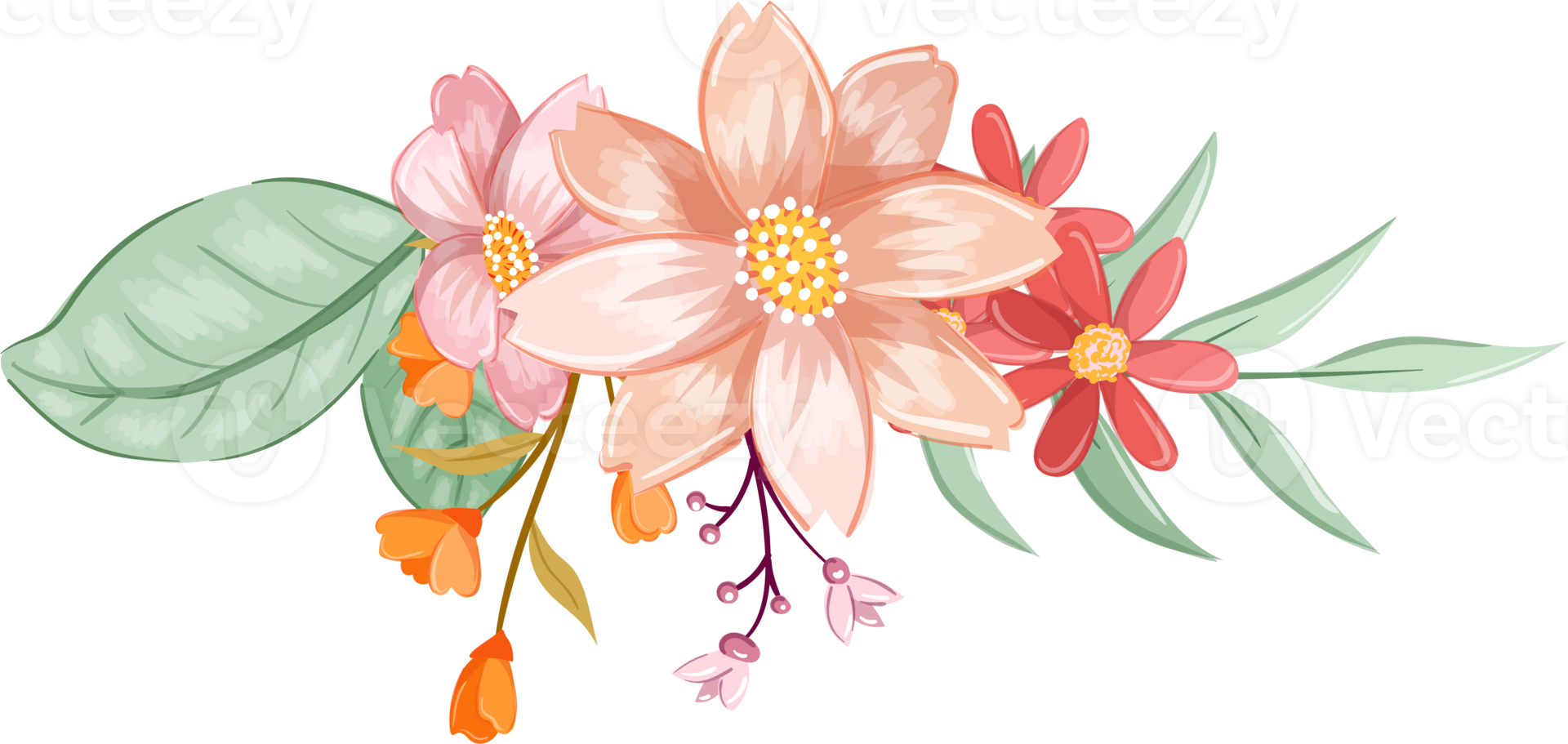 Orange Flower Arrangement with watercolor style png