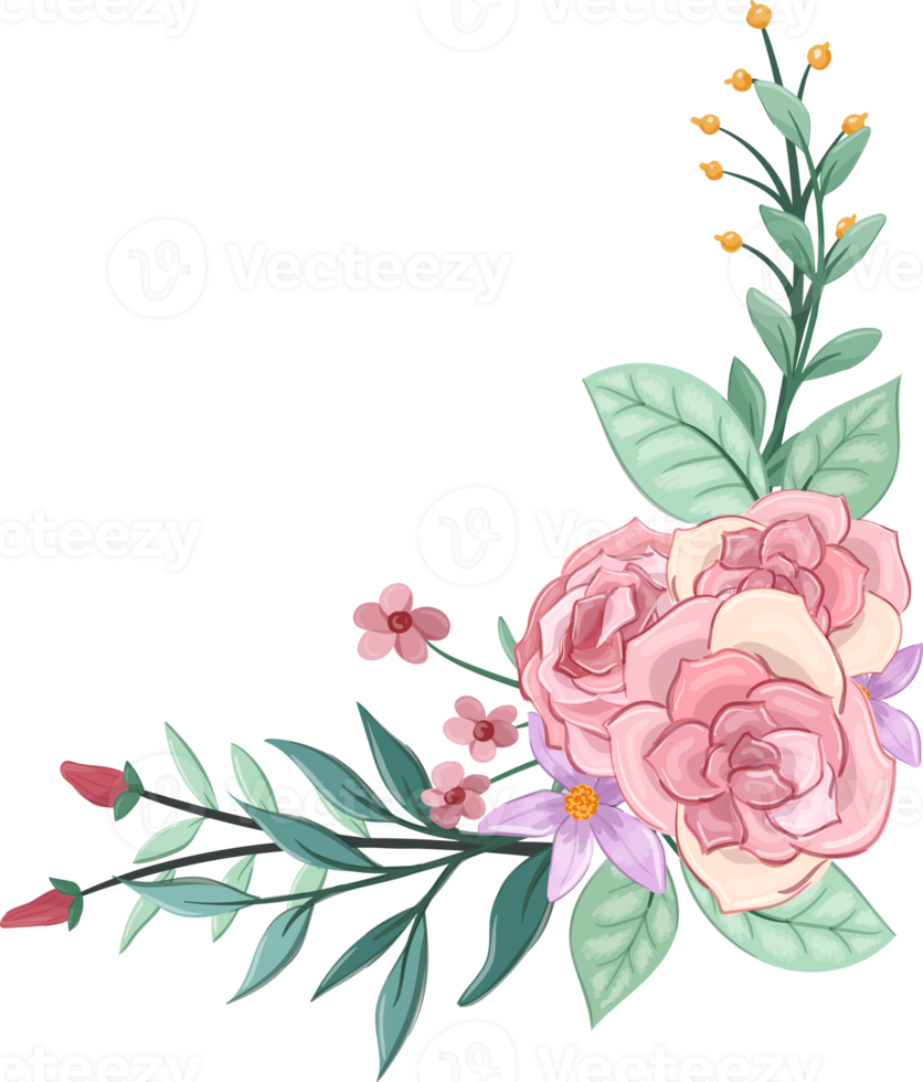 Pink flower arrangement with watercolor style png