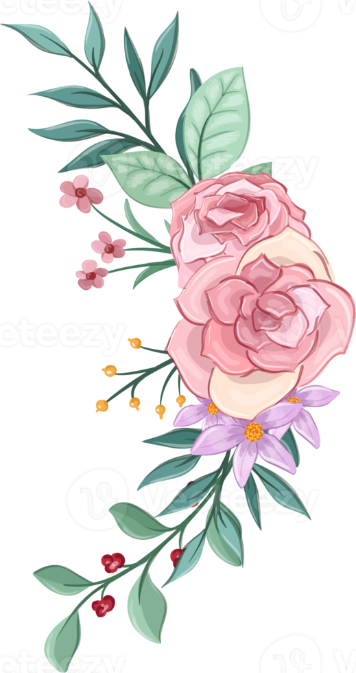 Pink flower arrangement with watercolor style png