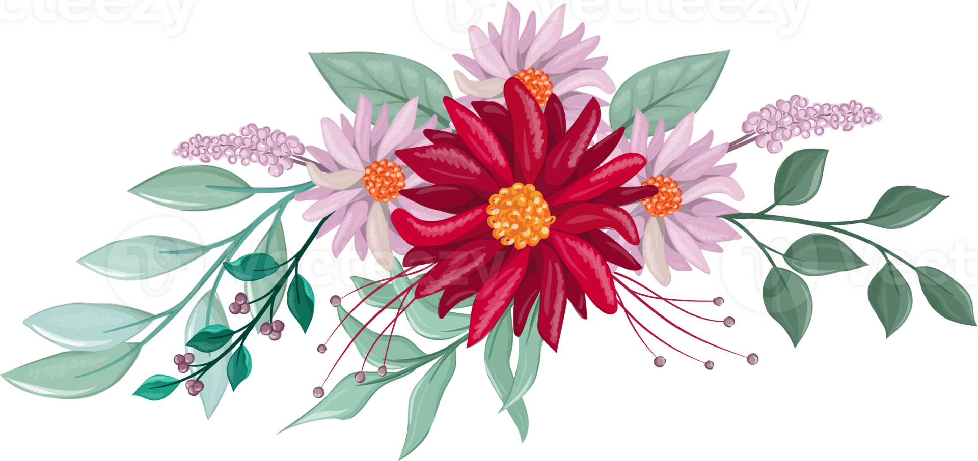 Red Flower Arrangement with watercolor style png