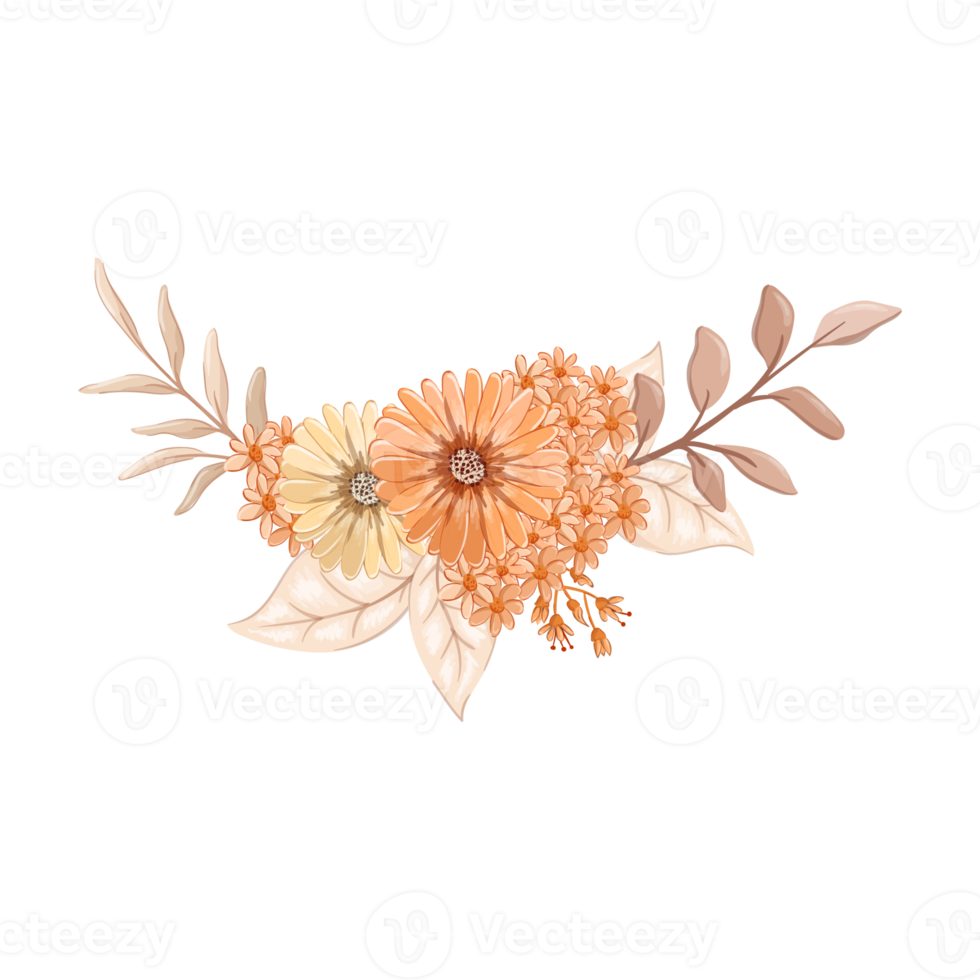 arreglo de flores de naranja con estilo acuarela png