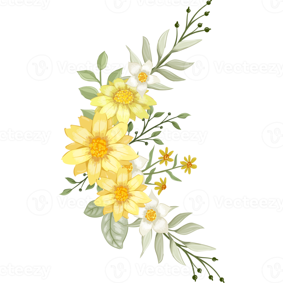 geel bloem arrangement met waterverf stijl png