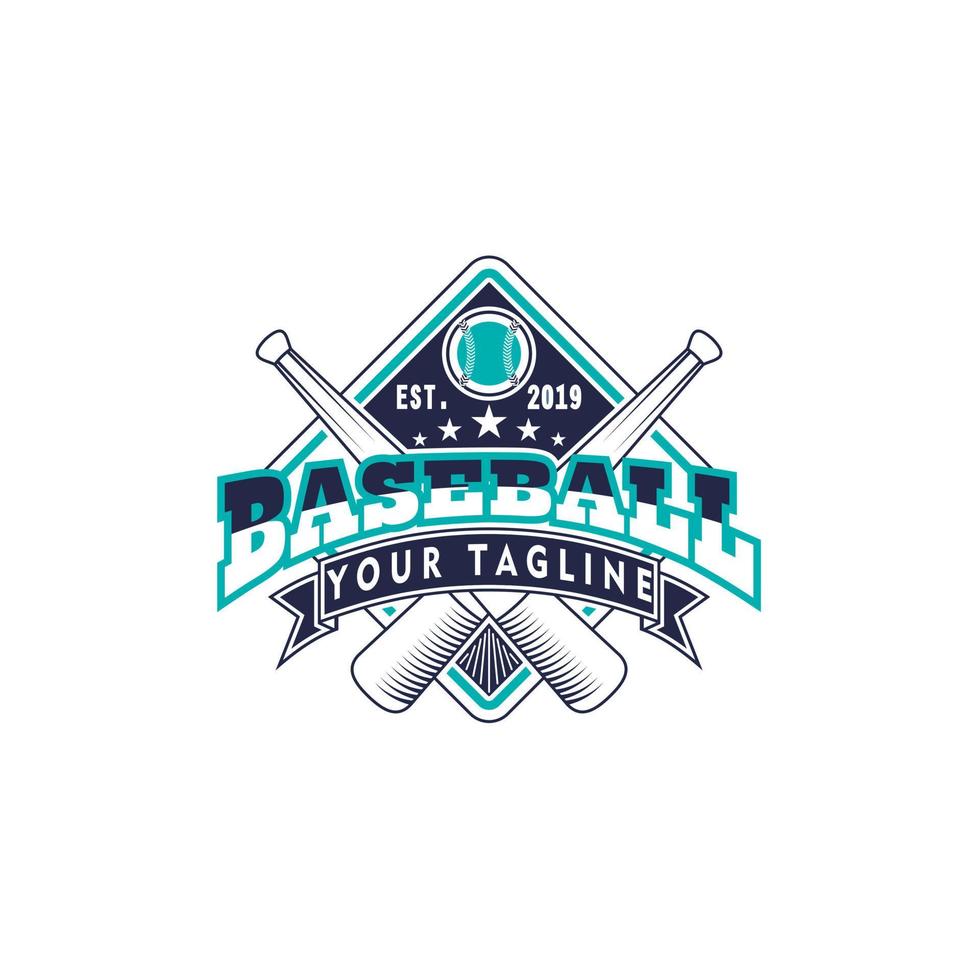 asombroso emblema de béisbol con imagen de bola y palo icono gráfico diseño de logotipo concepto abstracto vector stock. se puede utilizar como un símbolo relacionado con el torneo o el deporte