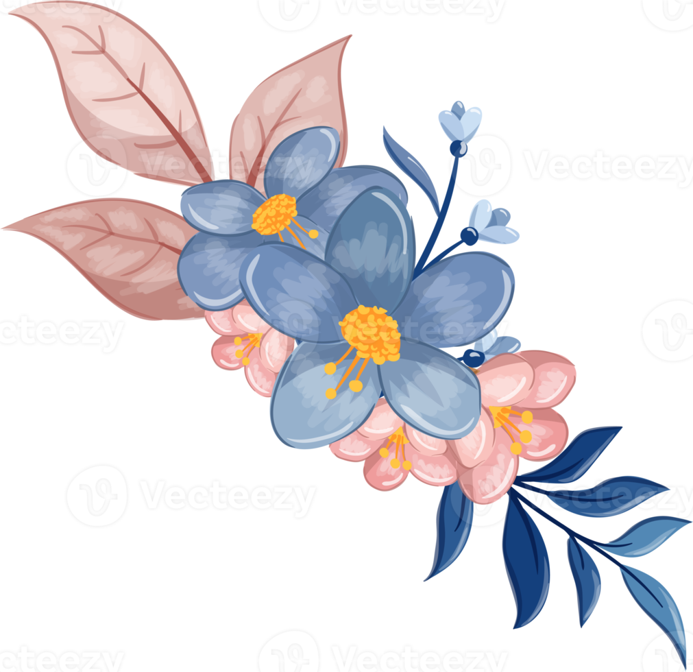 arrangement de fleurs bleues avec style aquarelle png