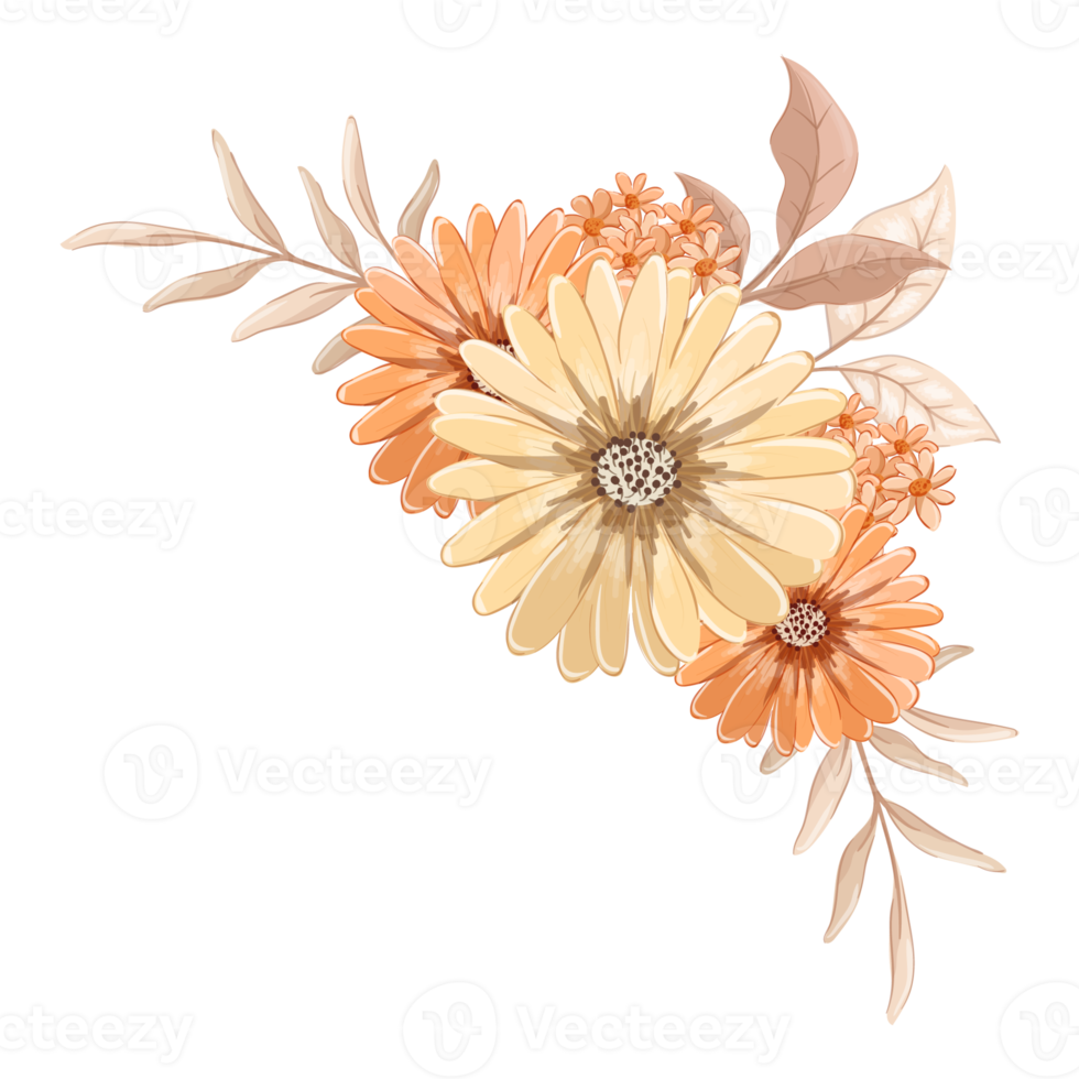 Orange Flower Arrangement with watercolor style png