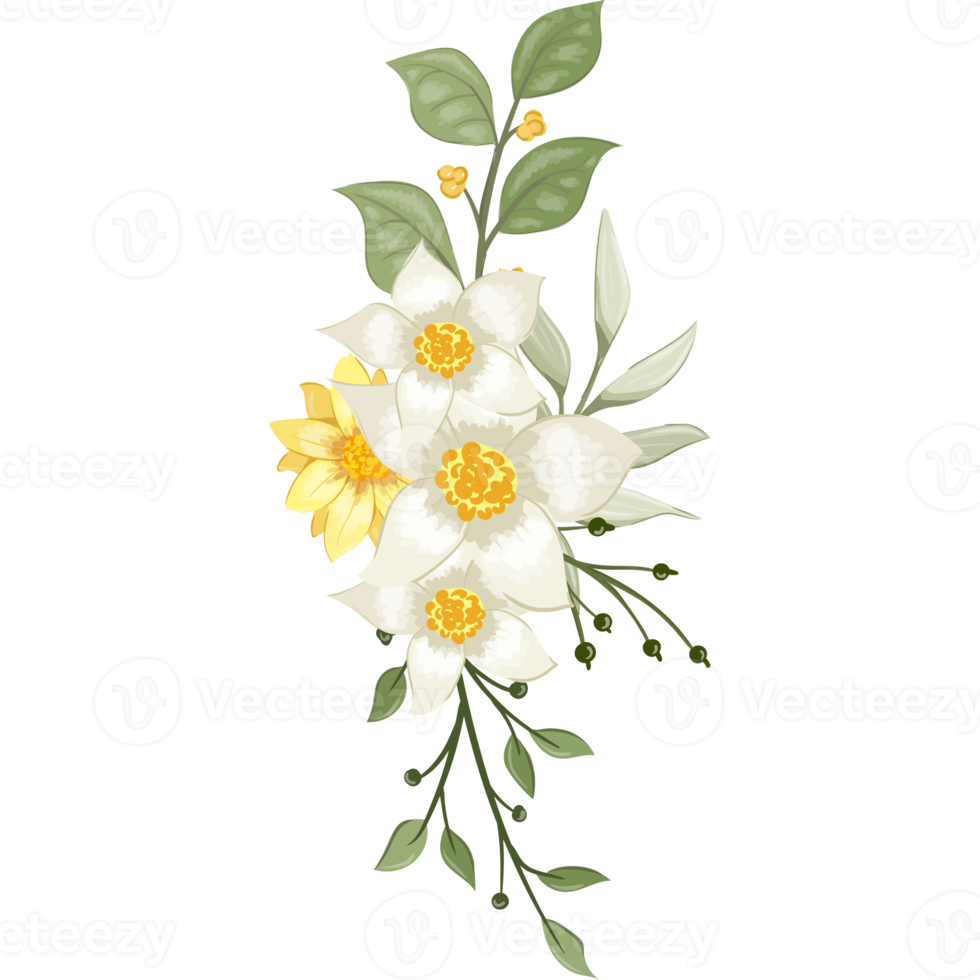 Yellow Flower Arrangement with watercolor style png