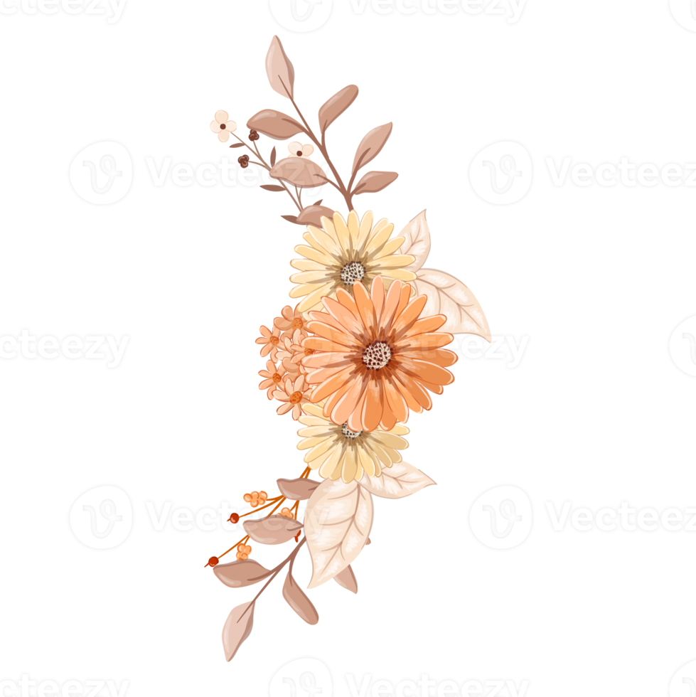 orange blomma arrangemang med vattenfärg stil png