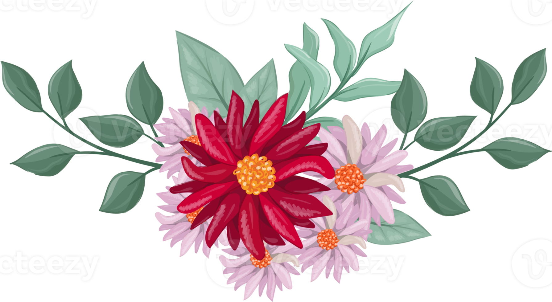 Red Flower Arrangement with watercolor style png
