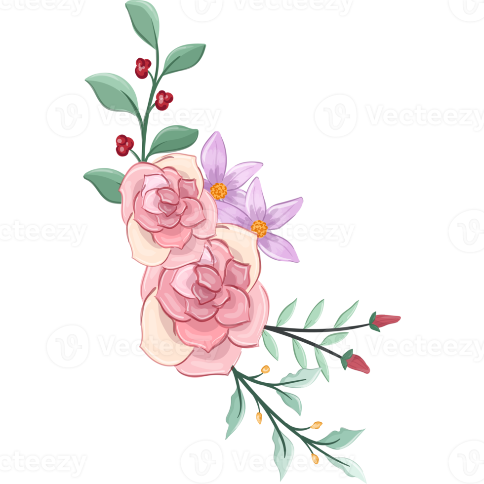 Pink flower arrangement with watercolor style png