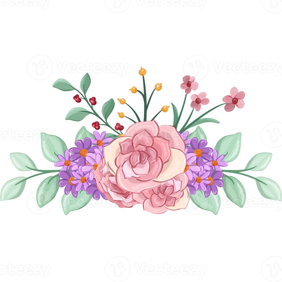 Pink flower arrangement with watercolor style png