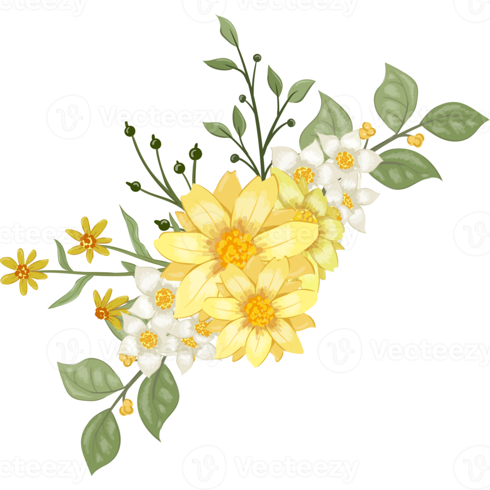 Yellow Flower Arrangement with watercolor style png