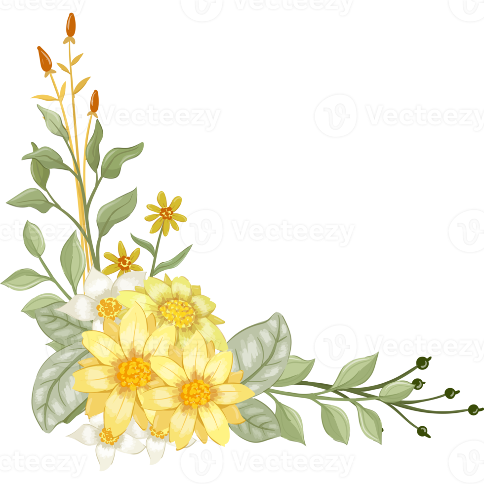 Yellow Flower Arrangement with watercolor style png