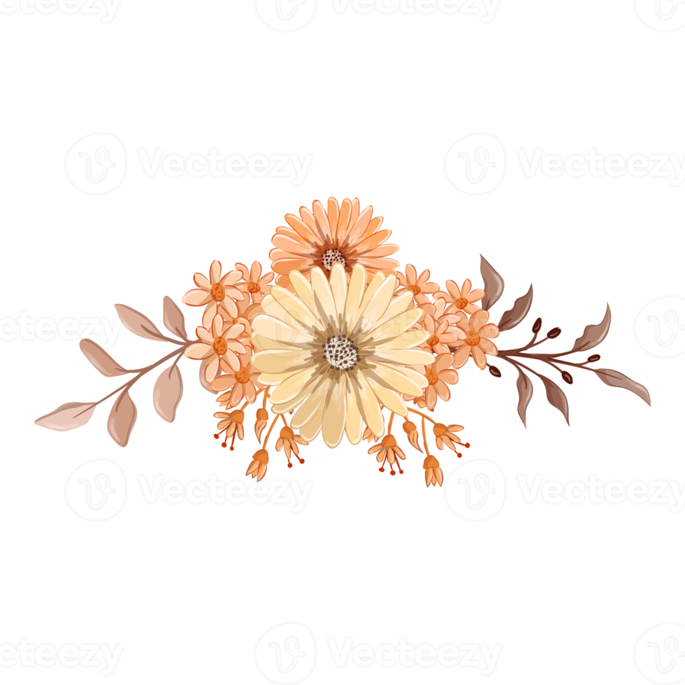 orange blomma arrangemang med vattenfärg stil png