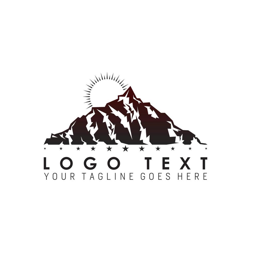 excelente montaña con sol naciente imagen icono gráfico diseño de logotipo concepto abstracto vector stock. se puede utilizar como un símbolo relacionado con la aventura