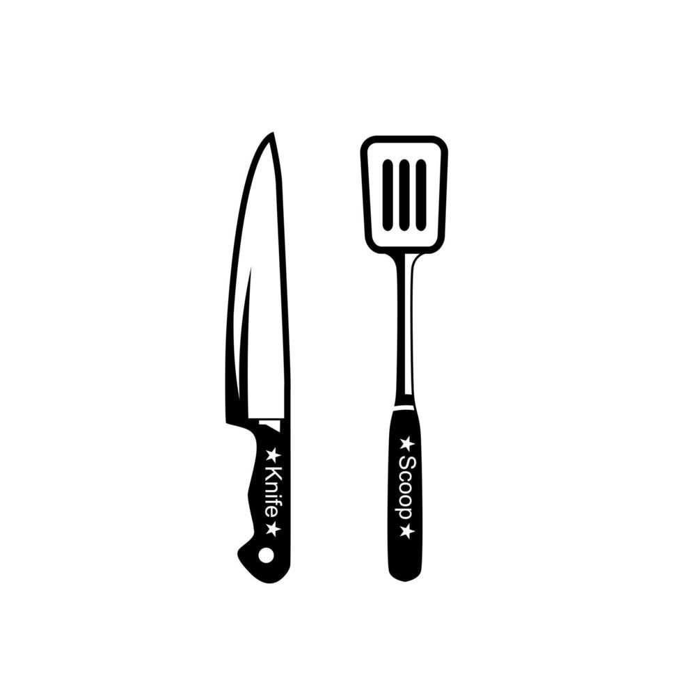 Asombrosas herramientas de cuchillo y pala para imagen de cocina icono gráfico diseño de logotipo concepto abstracto vector stock. se puede utilizar como un símbolo relacionado con la cocina.