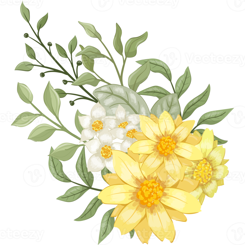 Yellow Flower Arrangement with watercolor style png