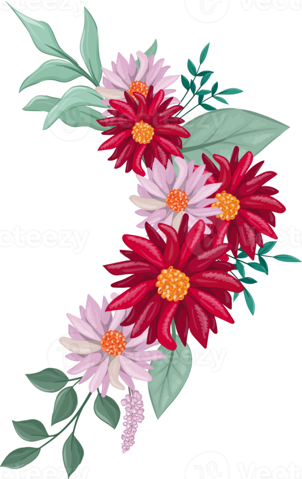 Red Flower Arrangement with watercolor style png