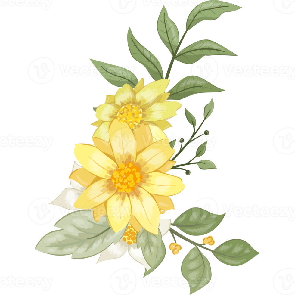 Yellow Flower Arrangement with watercolor style png