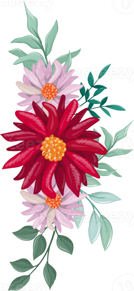 Red Flower Arrangement with watercolor style png