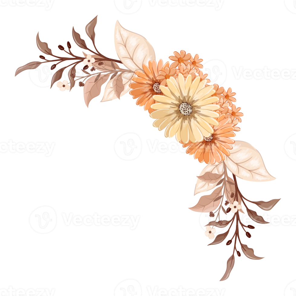 orange blomma arrangemang med vattenfärg stil png