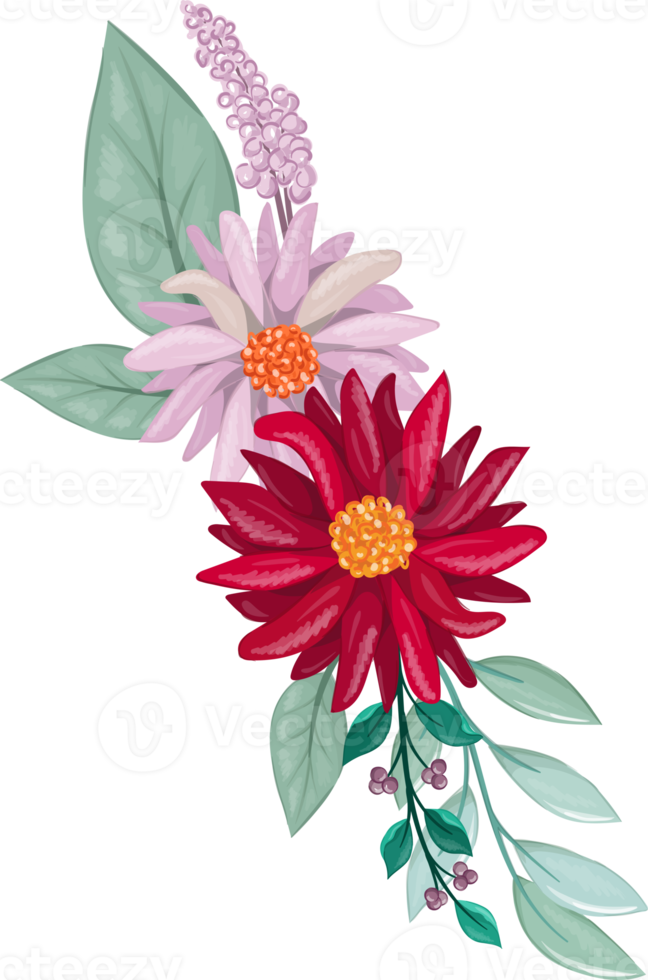 Red Flower Arrangement with watercolor style png