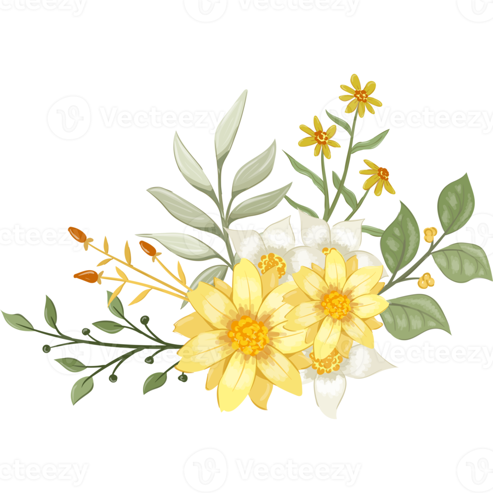Yellow Flower Arrangement with watercolor style png