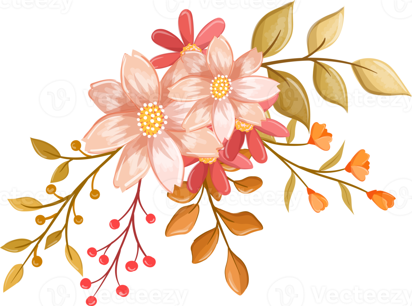 Pink Orange Flower Arrangement with watercolor style png