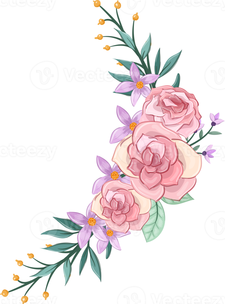 Pink flower arrangement with watercolor style png