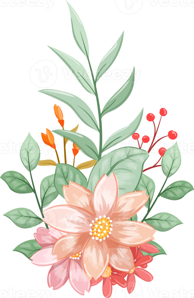 arrangement de fleurs orange avec style aquarelle png