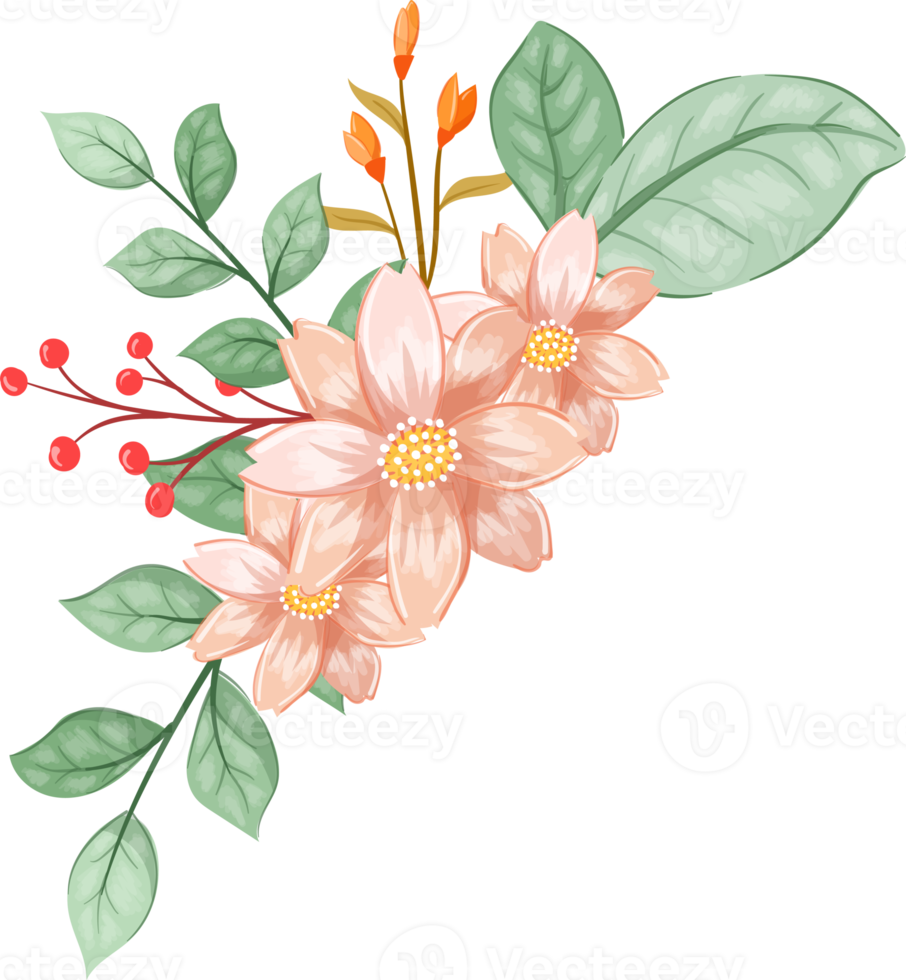 Pink Orange Flower Arrangement with watercolor style png