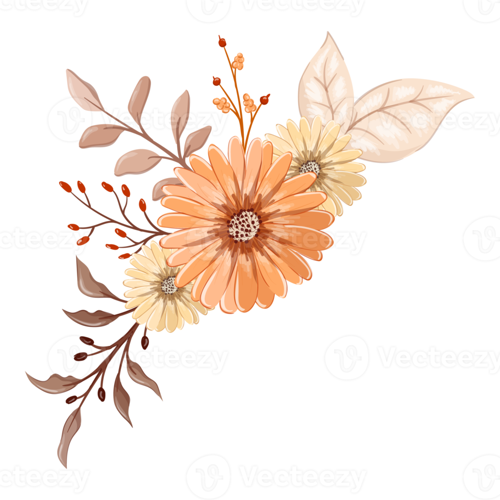 Orange Flower Arrangement with watercolor style png