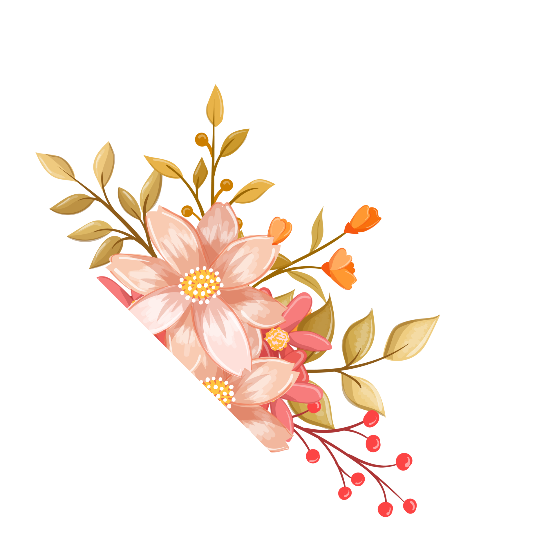 Pink Orange Flower Arrangement with watercolor style 15740024 PNG