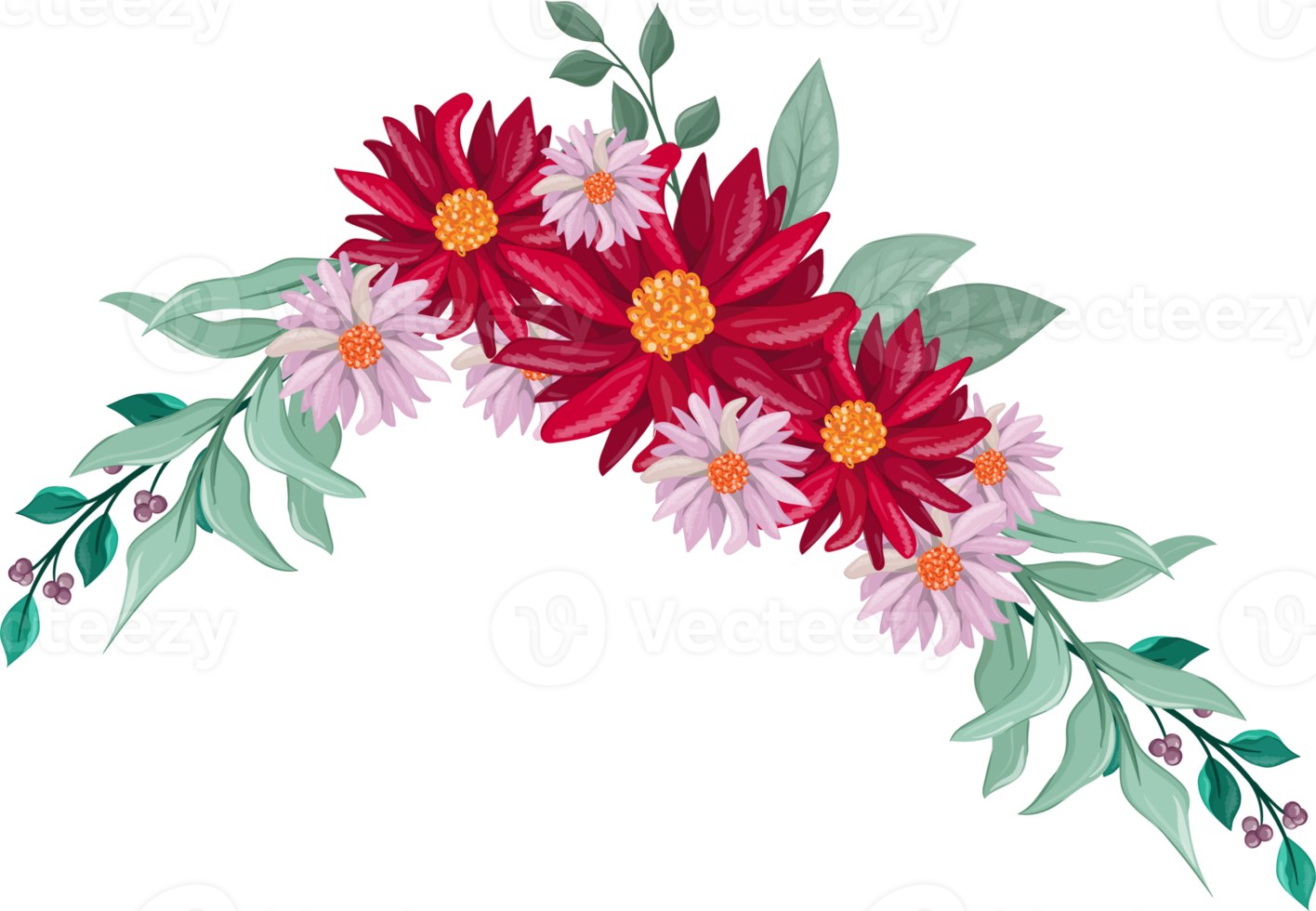 Red Flower Arrangement with watercolor style png