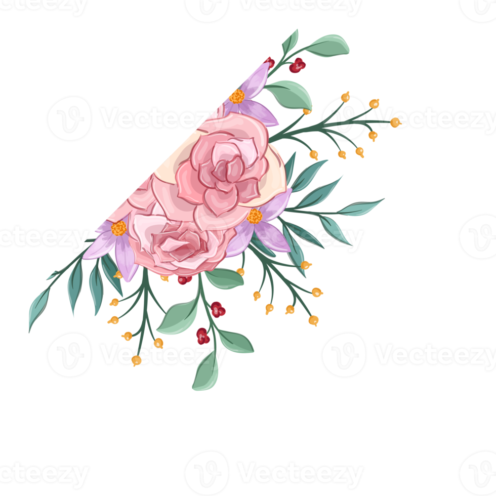 Pink flower arrangement with watercolor style png