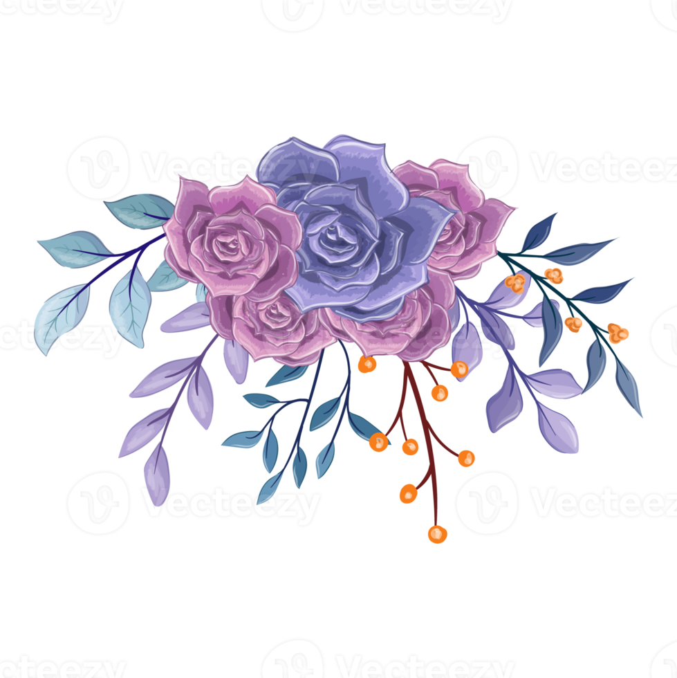 Purple Flower Arrangement with watercolor style png