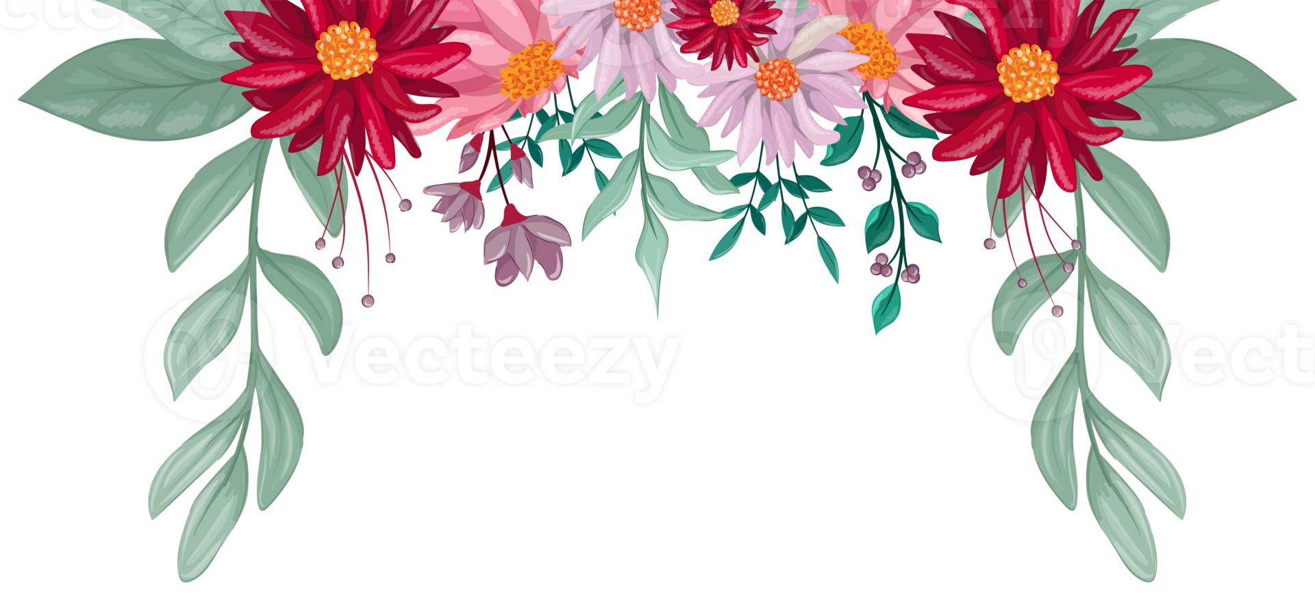 Red Flower Arrangement with watercolor style png