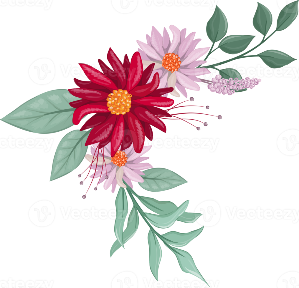 Red Flower Arrangement with watercolor style png