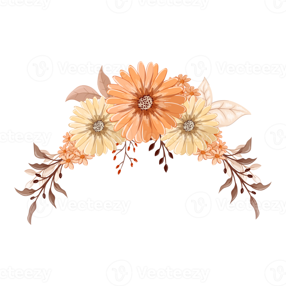 orange blomma arrangemang med vattenfärg stil png