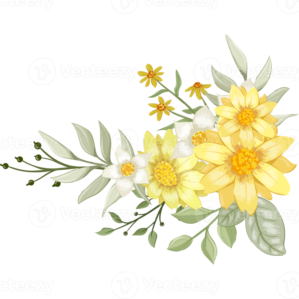 Yellow Flower Arrangement with watercolor style png