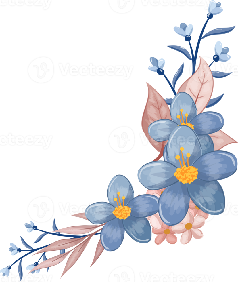 Blue Flower Arrangement with watercolor style png