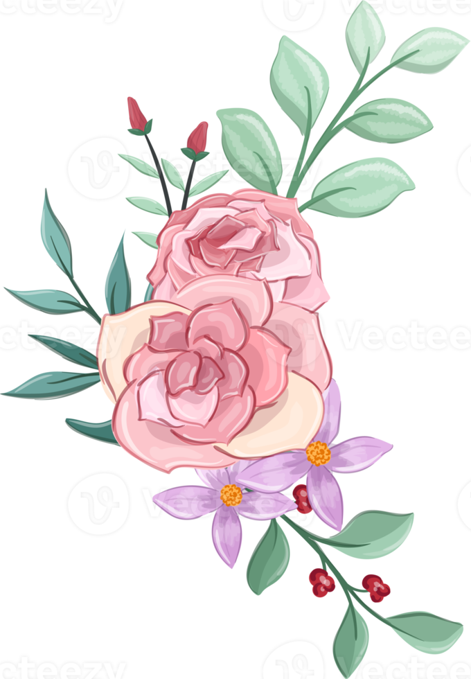 Pink flower arrangement with watercolor style png
