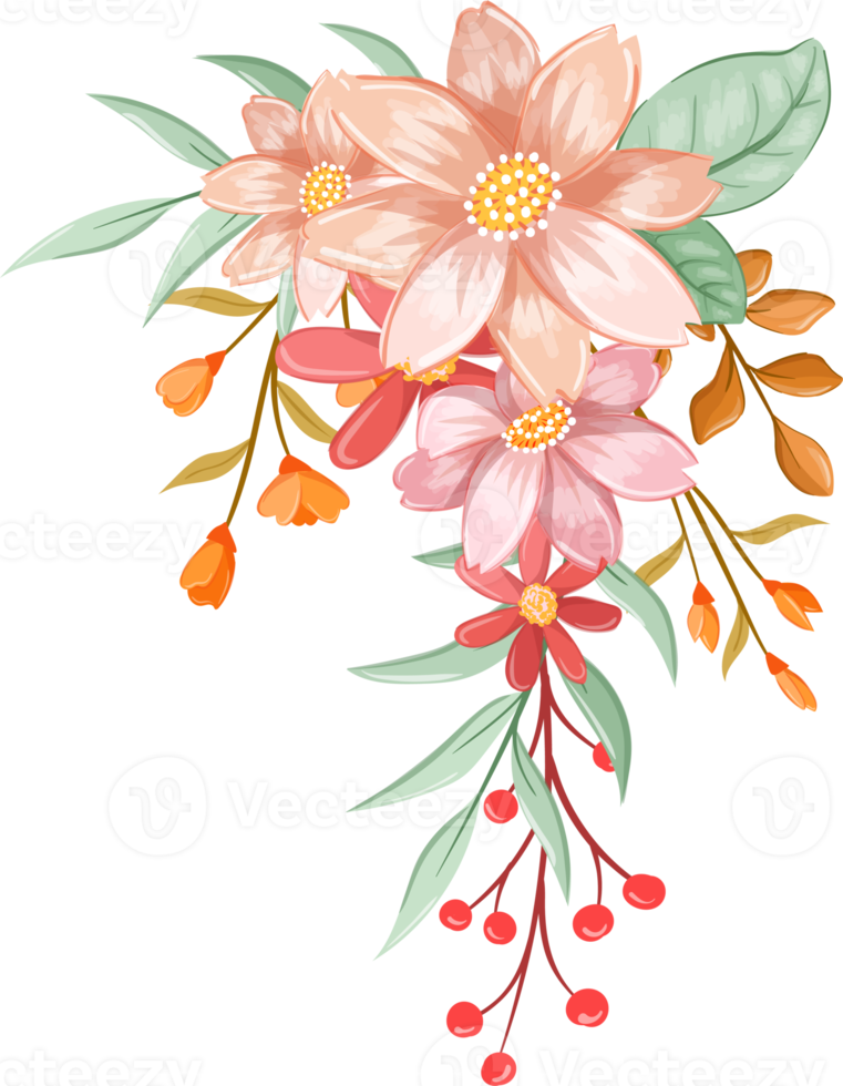 Pink Orange Flower Arrangement with watercolor style 15740117 PNG