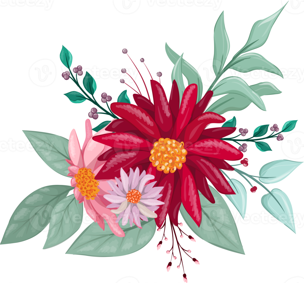 Red Flower Arrangement with watercolor style png