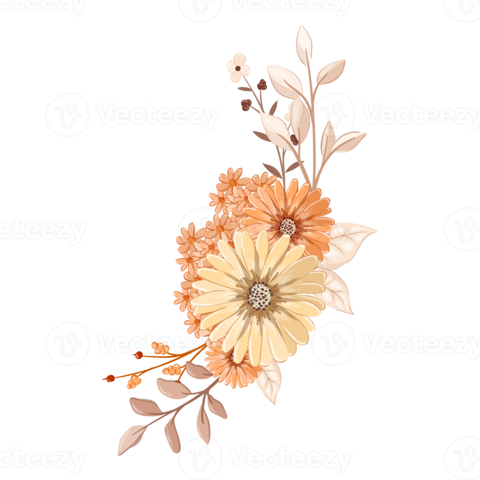 arreglo de flores de naranja con estilo acuarela png