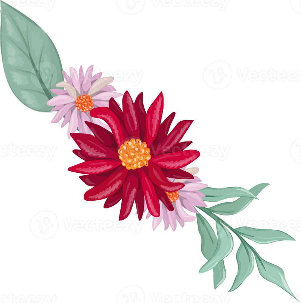 Red Flower Arrangement with watercolor style png